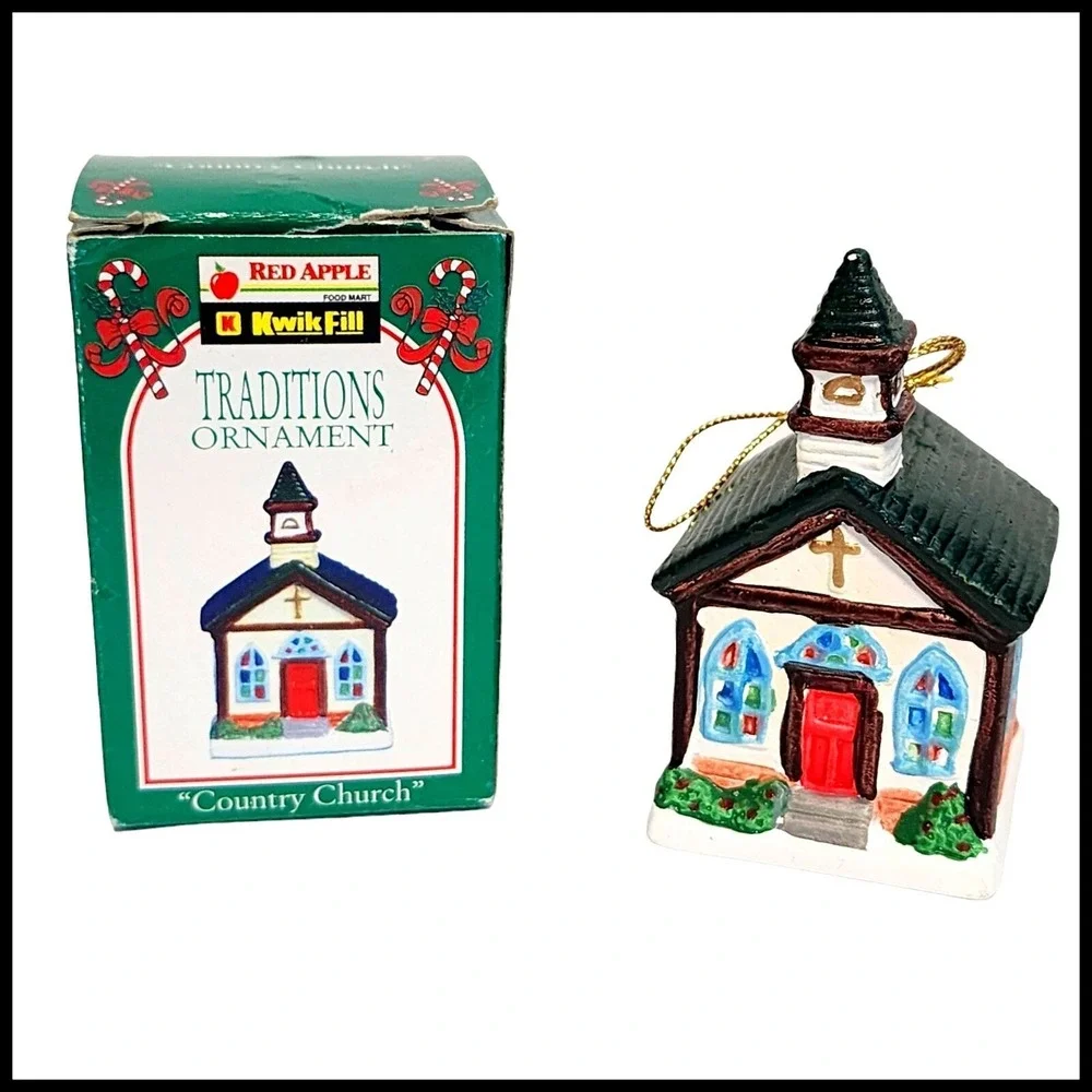 Red Apple Traditions Country Church‎ Ceramic Ornament with Box